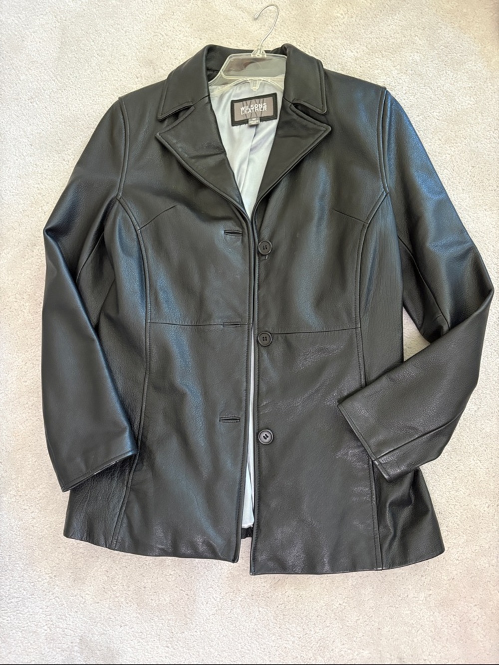 Wilson Black Leather Button-Front Blazer Jacket with Side Pockets